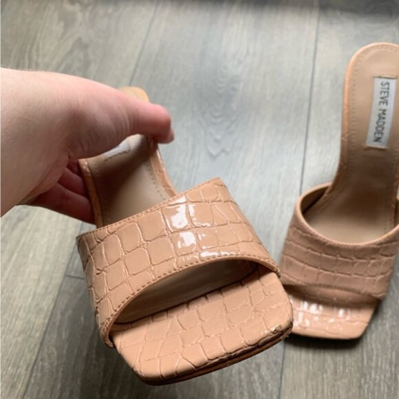 Steve Madden Signal Embossed Mules pink Slip On High Heels Square toe Size 7 - Picture 10 of 11